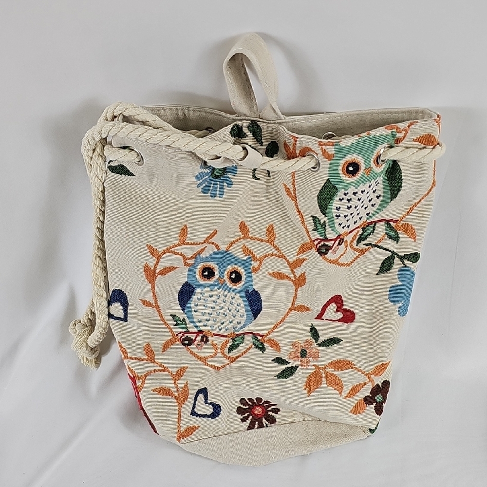 Embroidered Owl Canvas Tote Bag